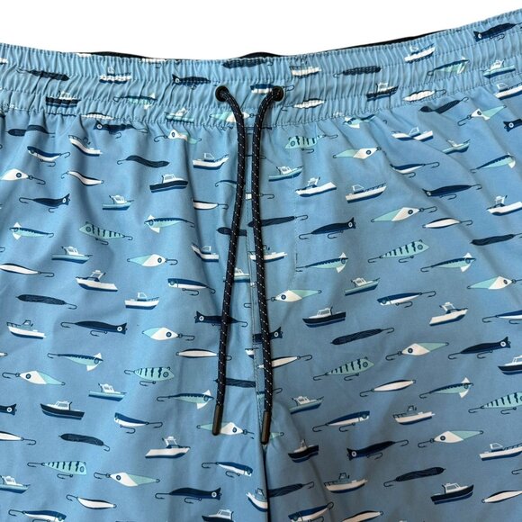 NWOT Quicksilver Board Shorts Mens XL Swim Trunks AOP Fishing Lures Blue Lined - Picture 5 of 8